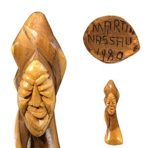 1980 Bahamian Mans Head Rastafarian By Martin Nassau Hand Carved Wood Sculpture